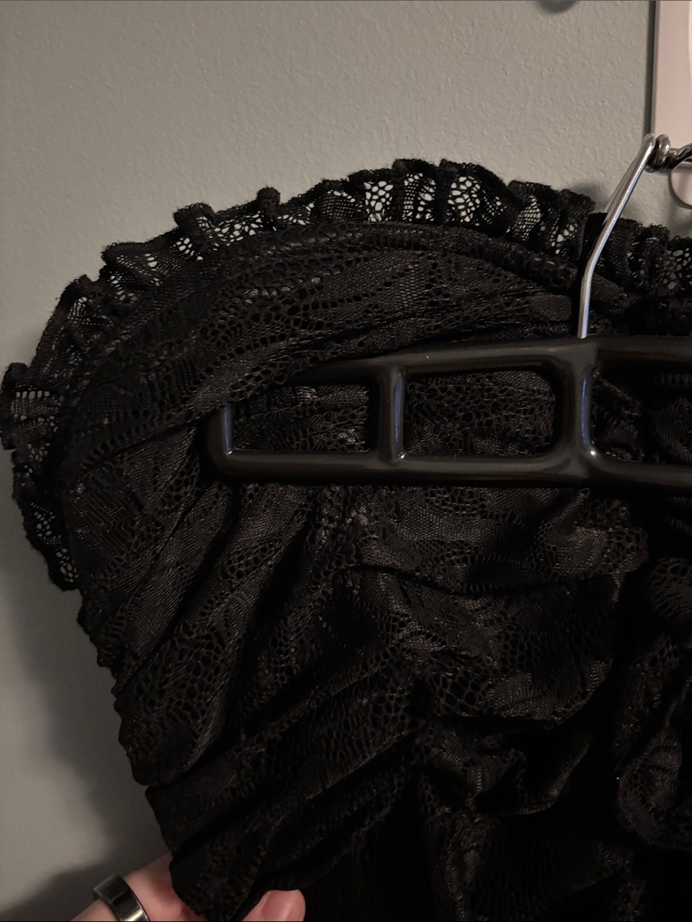 Black Lace Strapless Ruffled Mini Dress - Picture 4 of 5